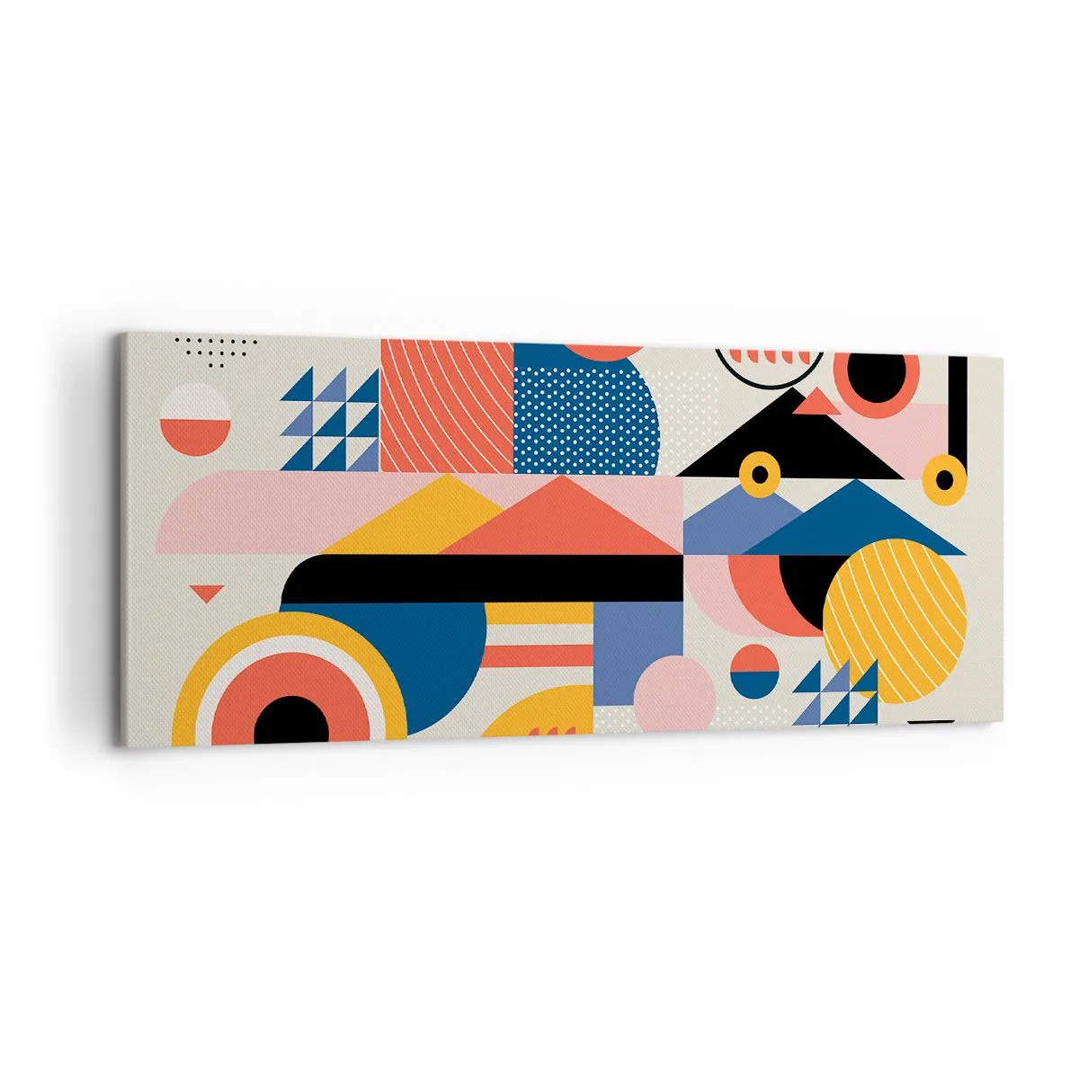 Bild auf Leinwand - Leinwandbild - Bunte geometrische Formen im Retro-Stil - 120x50cm - Komposition: Na, los, spiel! - Moderne Wanddekoration für Wohnzimmer und Schlafzimmer ARTTOR