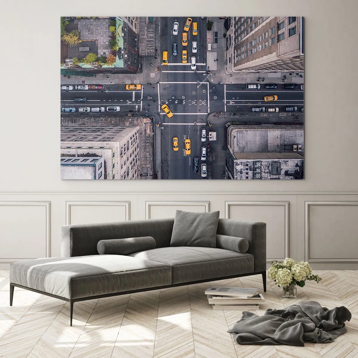 Glasbild - Bild auf glas - Luftaufnahme einer belebten Kreuzung in der Stadt - 120x80cm - Eine einfache Wahl - Moderne Wanddekoration für Wohnzimmer und Schlafzimmer ARTTOR