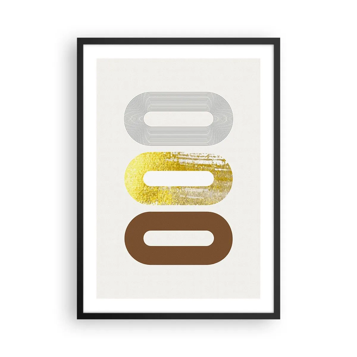 Poster in einem schwarzem Rahmen - Geometrische Formen in Gold-, Braun- und Grautönen - 50x70cm - Oooh! - Moderne Wanddekoration für Wohnzimmer und Schlafzimmer ARTTOR
