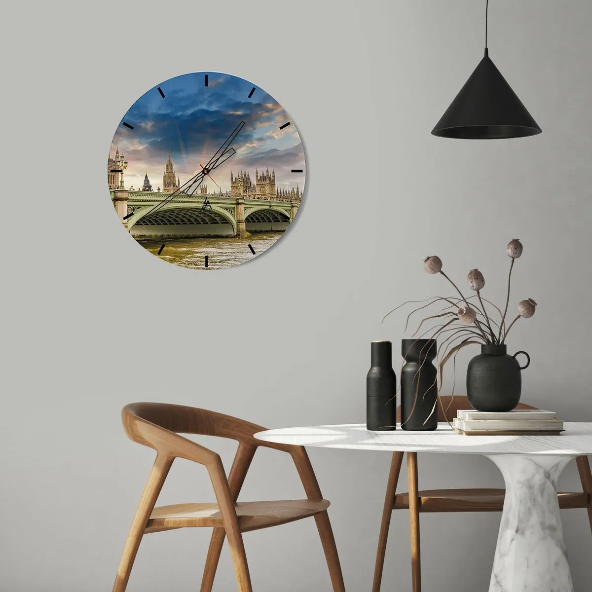 Wanduhr - Glasuhr - Brücke über die Themse mit Blick auf den Palace of Westminster - 30x30cm - Im Imperium ist die Zeit stehen geblieben - Moderne Wanddekoration für Wohnzimmer, Küche und Schlafzimmer ARTTOR