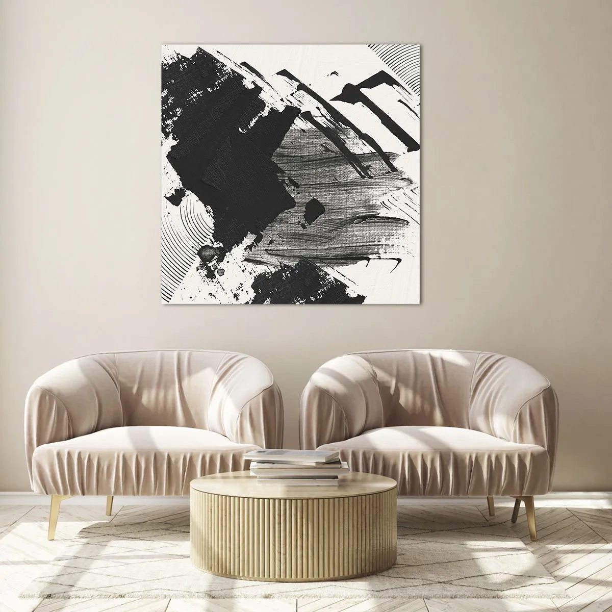 Glasbild - Bild auf glas - Abstraktion – Ausdruck von Schwarz - 40x40 cm
