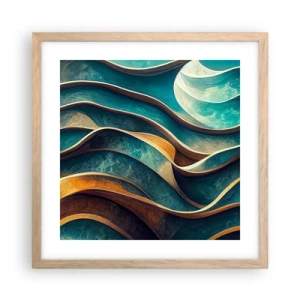 Poster in einem Rahmen aus heller Eiche - Blaue Mäander - 40x40 cm