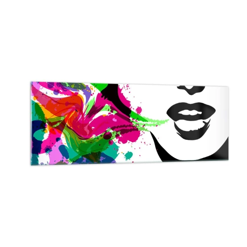 Glasbild - Bild auf glas - Farbenfrohes abstraktes Porträt mit dynamischen Formen - 140x50cm - Eine Geschichte in den Farben des Regenbogens - Moderne Wanddekoration für Wohnzimmer und Schlafzimmer ARTTOR