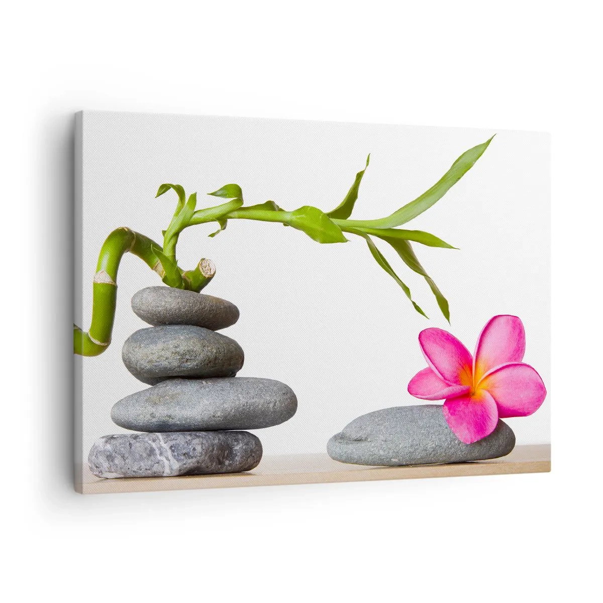 Bild auf Leinwand - Leinwandbild - Bambus und rosa Blume auf Steinen im Zen-Stil - 70x50cm - Farben des Lebens und der Dauer - Moderne Wanddekoration für Wohnzimmer und Schlafzimmer ARTTOR