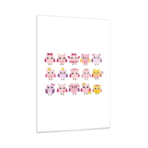Glasbild - Bild auf glas - Bunte Eulen in verschiedenen Mustern auf weißem Hintergrund - 50x70cm - Einer ist süßer als der andere - Moderne Wanddekoration für Wohnzimmer und Schlafzimmer ARTTOR