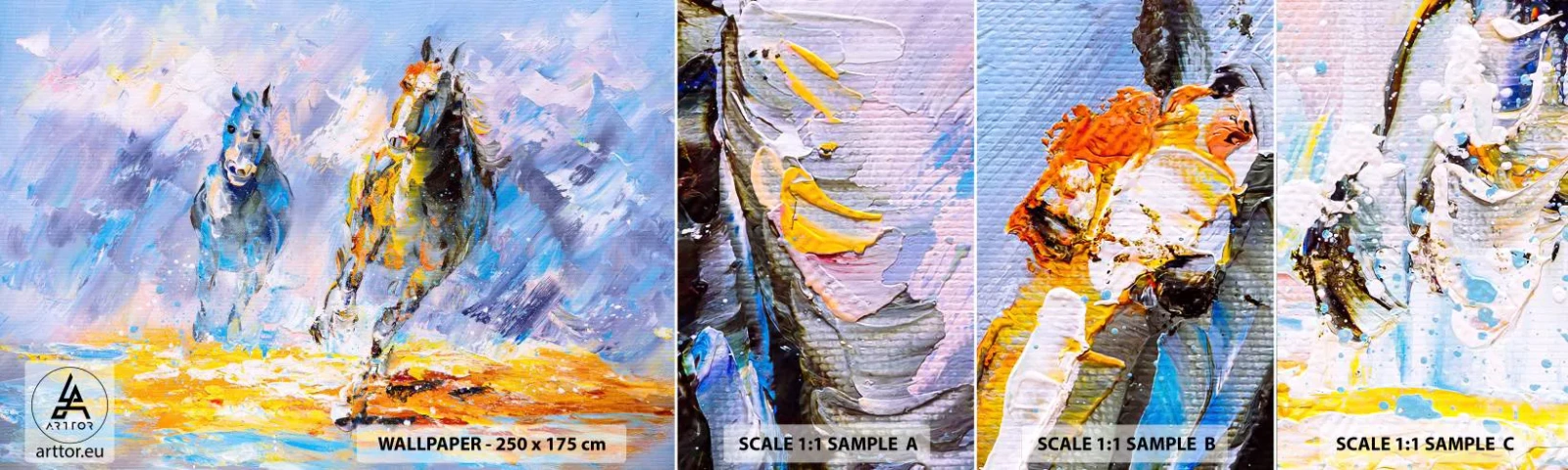 Fototapetenmuster Standard Eco - Galopp durch die Blendung - Tiere, Pferde, Impressionismus - 100x30 cm