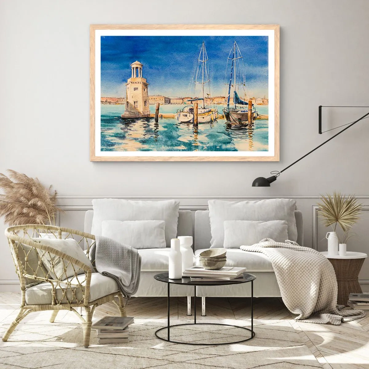 Poster in einem Rahmen aus heller Eiche - Sonnige Lagune - 100x70 cm