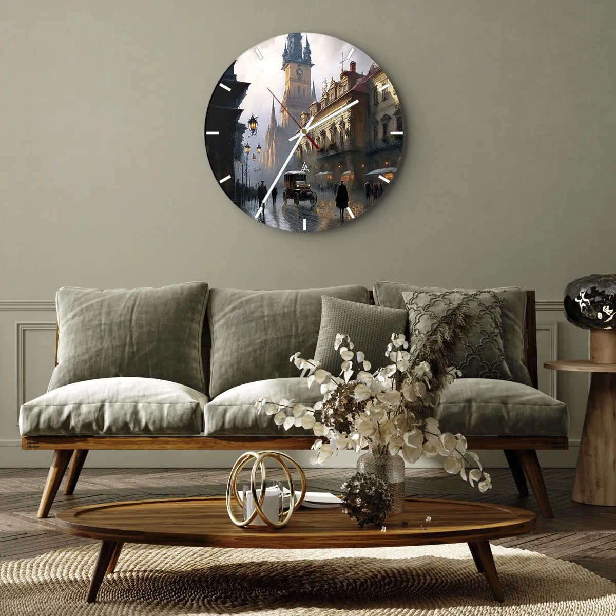 Wanduhr - Glasuhr - Abendspaziergang durch die historische Innenstadt - 30x30cm - Charme eines Prager Abends - Moderne Wanddekoration für Wohnzimmer, Küche und Schlafzimmer ARTTOR