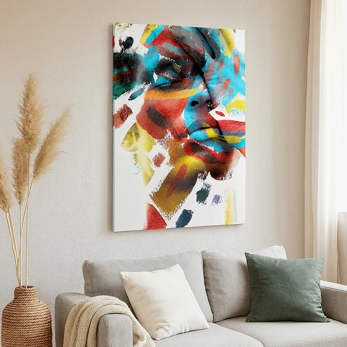 Bild auf Leinwand - Leinwandbild - Abstraktes Porträt in lebendigen Farben - 50x70cm - Eine bunte Persönlichkeit - Moderne Wanddekoration für Wohnzimmer und Schlafzimmer ARTTOR