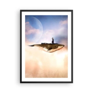 Poster in einem schwarzem Rahmen - Ein surreales Gemälde einer Frau, die auf einem Wal zwischen den Wolken reitet. - 50x70cm - Eine echte Reise - Moderne Wanddekoration für Wohnzimmer und Schlafzimmer ARTTOR