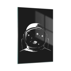 Glasbild - Bild auf glas - Astronaut mit Sternen und Planeten in seinem Helm auf schwarzem Hintergrund - 50x70cm - Schöne Aussicht - Moderne Wanddekoration für Wohnzimmer und Schlafzimmer ARTTOR