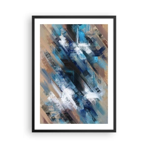 Poster in einem schwarzem Rahmen - Eine abstrakte Komposition mit diagonalen Linien in Blautönen. - 50x70cm - Auf einer blauen Diagonale - Moderne Wanddekoration für Wohnzimmer und Schlafzimmer ARTTOR