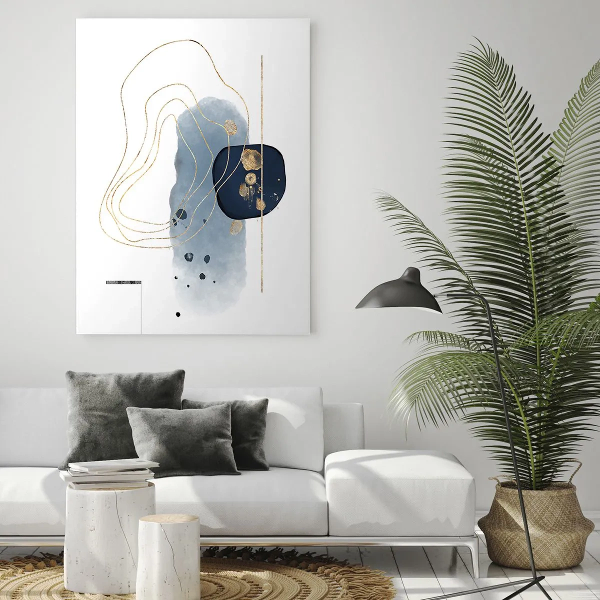 Glasbild - Bild auf glas - Abstraktion in Blau- und Goldtönen - 70x100cm - Blau-goldene Fantasie - Moderne Wanddekoration für Wohnzimmer und Schlafzimmer ARTTOR