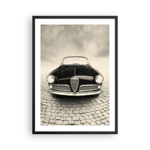 Poster in einem schwarzem Rahmen - Die Front eines Oldtimers auf einer Kopfsteinpflasterstraße - 50x70cm - Man muss mich einfach lieben - Moderne Wanddekoration für Wohnzimmer und Schlafzimmer ARTTOR