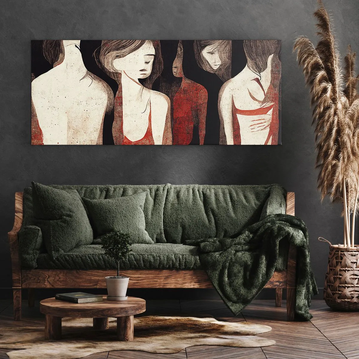 Bild auf Leinwand - Leinwandbild - Künstlerische Figuren in einer abstrakten Komposition - 120x50cm - Madonnen der Dunkelheit - Moderne Wanddekoration für Wohnzimmer und Schlafzimmer ARTTOR