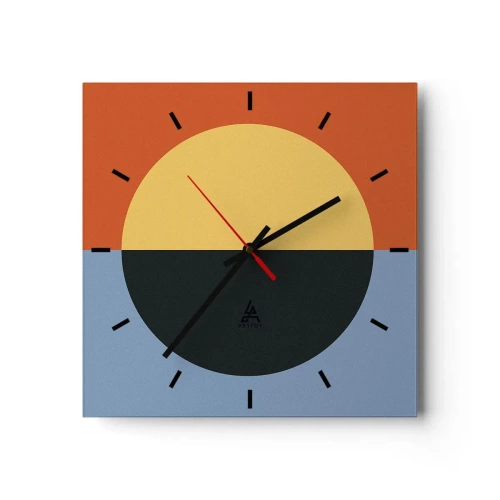 Wanduhr - Glasuhr - Geometrische Abstraktion mit kontrastierenden Farben - 30x30cm - Eine Komposition aus Wärme und Kühle - Moderne Wanddekoration für Wohnzimmer und Schlafzimmer ARTTOR