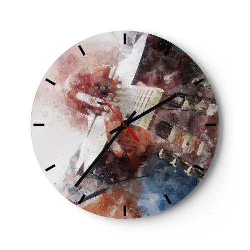Wanduhr - Glasuhr - Künstlerisches Aquarell-Gitarrenmotiv - 30x30cm - Und was halten Sie davon? - Moderne Wanddekoration für Wohnzimmer, Küche und Schlafzimmer ARTTOR