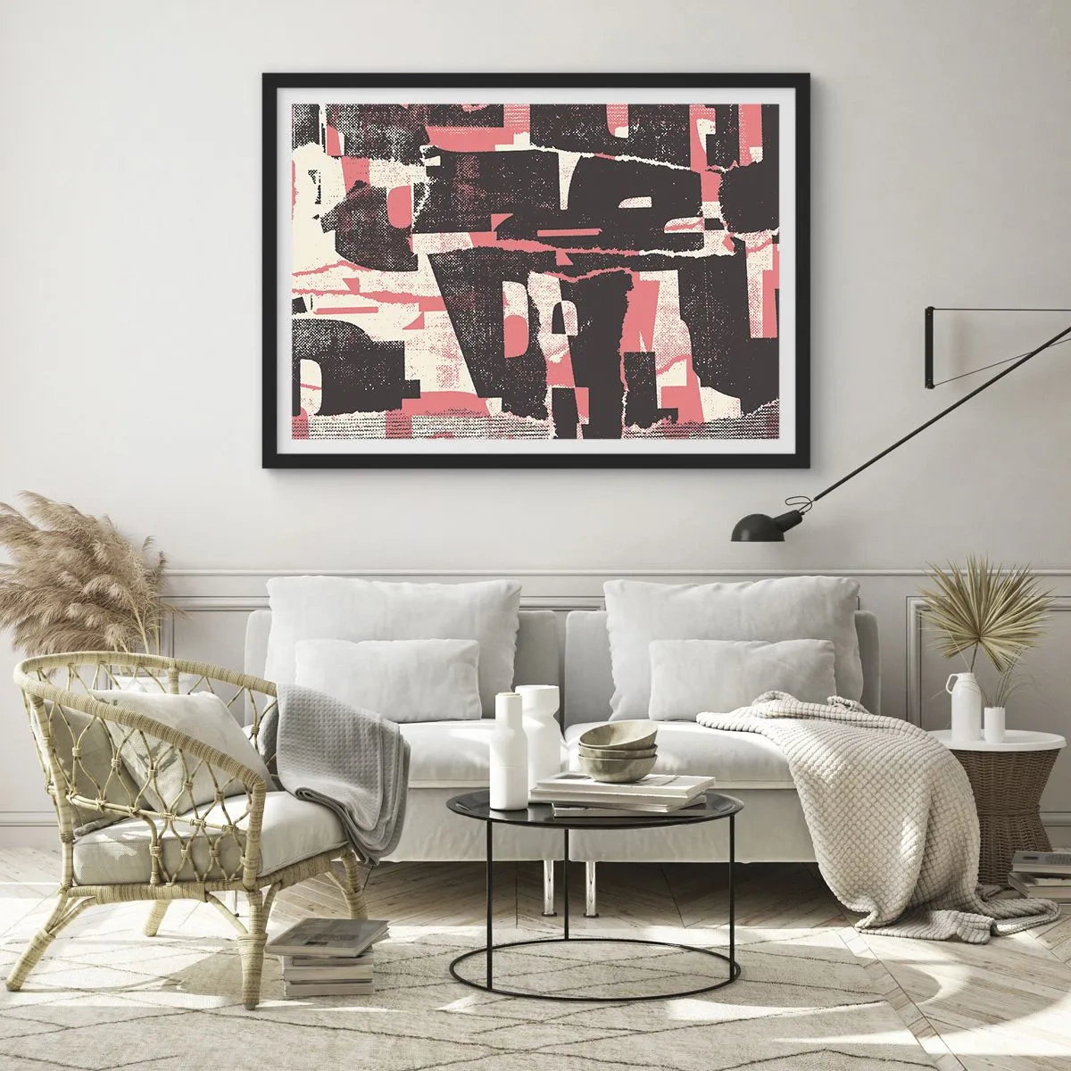 Poster in einem schwarzem Rahmen - Eine abstrakte Komposition in Rosa- und Brauntönen. - 70x50cm - All dieser Lärm - Moderne Wanddekoration für Wohnzimmer und Schlafzimmer ARTTOR