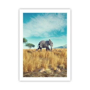 Poster - Ein Zebra mit Elefantenkörper vor der Kulisse der afrikanischen Savanne - 50x70cm - Grau ist nicht mehr in Mode - Moderne Wanddekoration für Wohnzimmer und Schlafzimmer ARTTOR