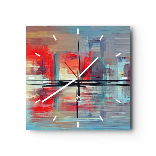 Wanduhr - Glasuhr - Eine abstrakte Komposition mit intensiven Farben, Linien und geometrischen Formen. - 30x30cm - Landschaft in einer unbekannten Dimension - Moderne Wanddekoration für Wohnzimmer und Schlafzimmer ARTTOR