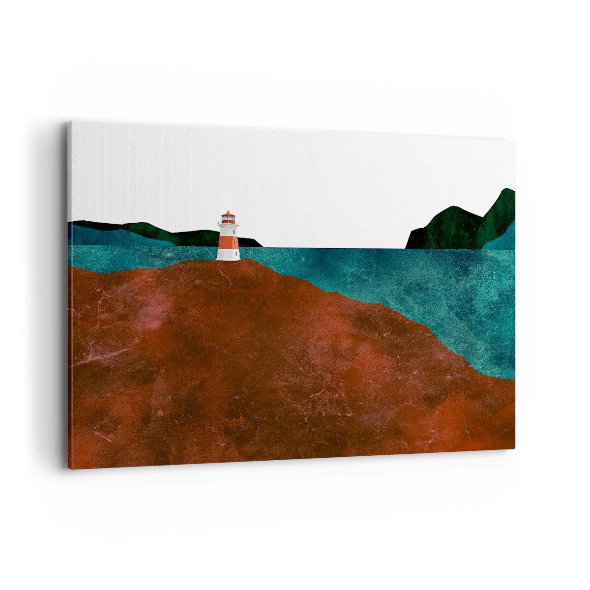 Bild auf Leinwand - Leinwandbild - Ein Leuchtturm vor der Kulisse von Bergen und Meer - 100x70cm - Aufs Meer starren - Moderne Wanddekoration für Wohnzimmer und Schlafzimmer ARTTOR