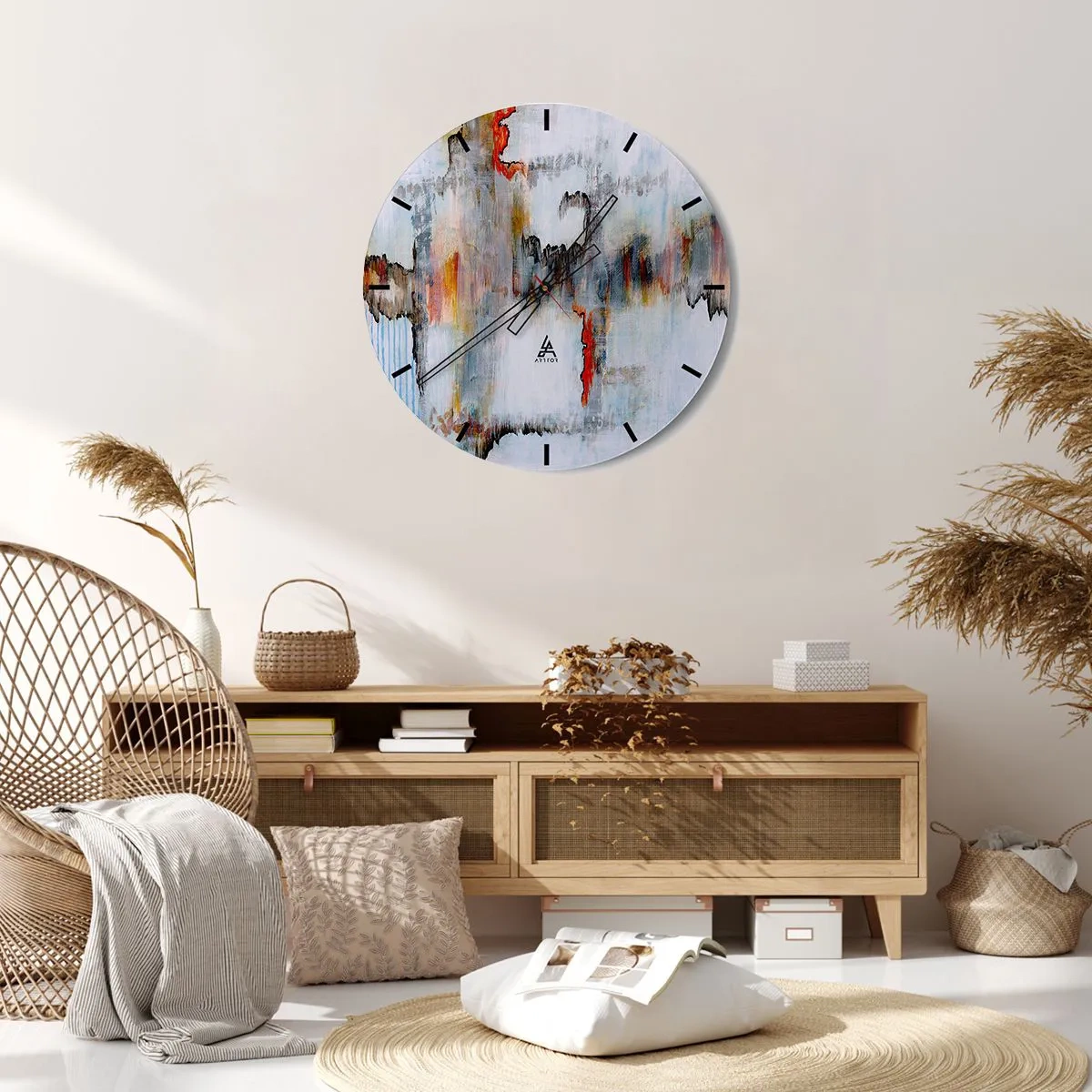 Wanduhr - Glasuhr - Eine abstrakte Komposition in leuchtenden Farben mit intensiven Akzenten. - 30x30cm - Ein Stock auf dem Wasser - Moderne Wanddekoration für Wohnzimmer, Küche und Schlafzimmer ARTTOR