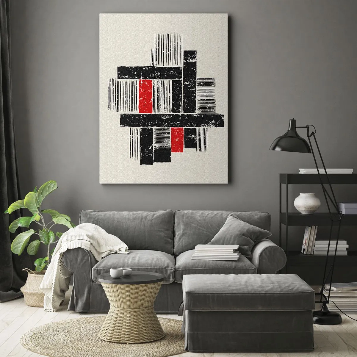 Bild auf Leinwand - Leinwandbild - Abstrakte geometrische Komposition in Schwarz und Rot - 80x120cm - Rot und Schwarz - Moderne Wanddekoration für Wohnzimmer und Schlafzimmer ARTTOR