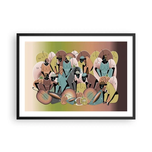 Poster in einem schwarzem Rahmen - Eine farbenfrohe abstrakte Komposition, inspiriert von der afrikanischen Kultur - 70x50cm - Ein toller Urlaub steht bevor - Moderne Wanddekoration für Wohnzimmer und Schlafzimmer ARTTOR