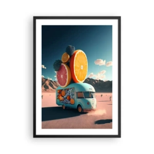Poster in einem schwarzem Rahmen - Schicker Obst-Truck in der Wüste - 50x70cm - Geschmack von Urlaub - Moderne Wanddekoration für Wohnzimmer und Schlafzimmer ARTTOR