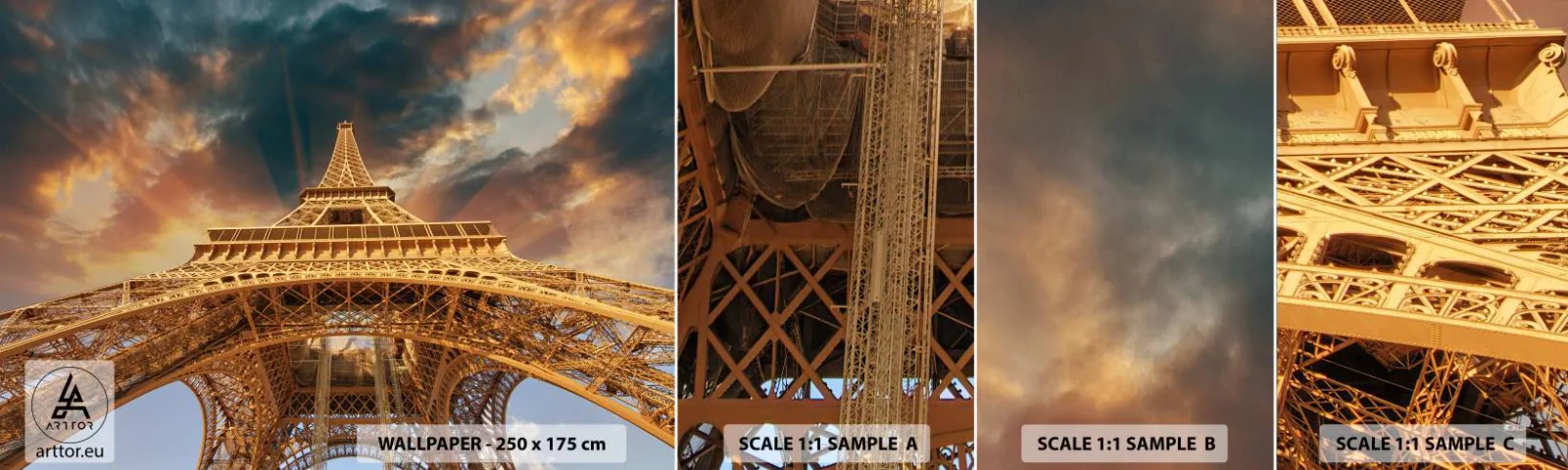 Fototapetenmuster Standard Eco - Wie die Menschheit den Himmel erreichte - Eiffelturm, Die Architektur, Paris - 100x30 cm