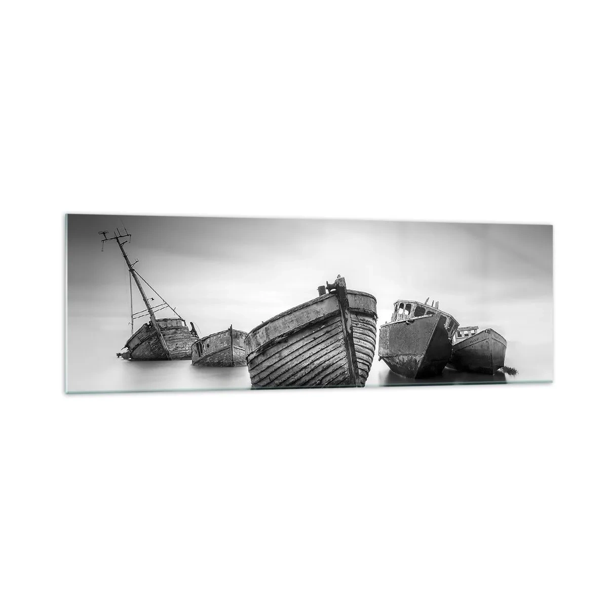 Glasbild - Bild auf glas - Verlassene Boote auf ruhigem Wasser - 160x50cm - Nur Erinnerungen ... - Moderne Wanddekoration für Wohnzimmer und Schlafzimmer ARTTOR