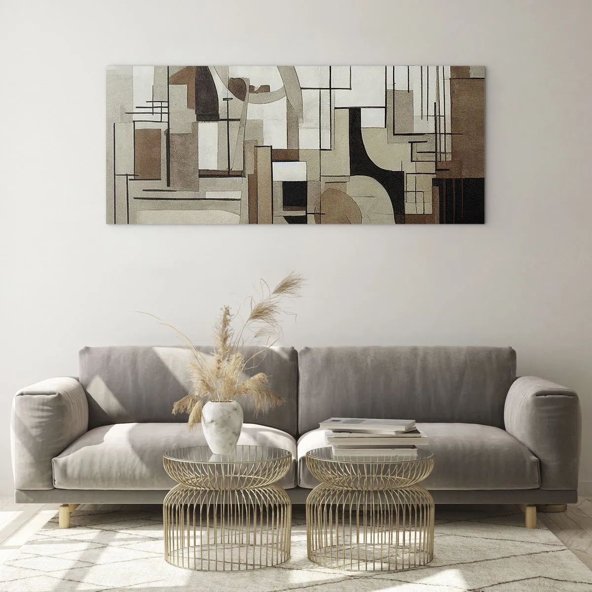 Glasbild - Bild auf glas - Architektonische Abstraktion in Beige und Braun - 160x50cm - Stadtbild 2.0 - Moderne Wanddekoration für Wohnzimmer und Schlafzimmer ARTTOR
