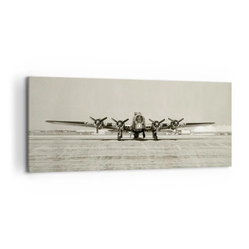 Bild auf Leinwand - Leinwandbild - Historisches Flugzeug auf dem Flughafen in Sepia - 120x50cm - Wie immer bereit - Moderne Wanddekoration für Wohnzimmer und Schlafzimmer ARTTOR