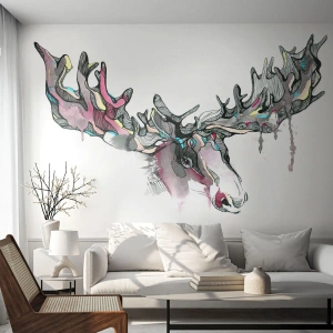 Fototapete Premium Sand - Künstlerischer Hirsch mit ausgedehntem Geweih - 100x70cm - Krone des Waldkönigs - Moderne Wanddekoration für Wohnzimmer und Schlafzimmer ARTTOR