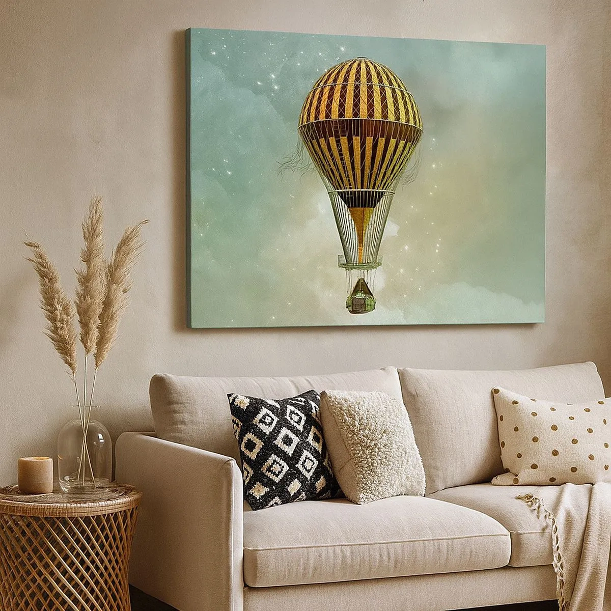 Bild auf Leinwand - Leinwandbild - Ein Heißluftballon, der zwischen den Wolken schwebt - 70x50cm - Pionierflüge - Moderne Wanddekoration für Wohnzimmer und Schlafzimmer ARTTOR