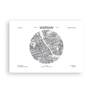 Poster - Eine Karte von Warschau im minimalistischen Stil - 100x70cm - Anatomie von Warschau - Moderne Wanddekoration für Wohnzimmer und Schlafzimmer ARTTOR