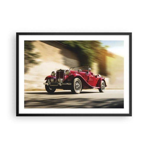 Poster in einem schwarzem Rahmen - Roter Oldtimer in Bewegung auf einer sonnigen Straße - 70x50cm - Schöner als Nike von Samothrake - Moderne Wanddekoration für Wohnzimmer und Schlafzimmer ARTTOR