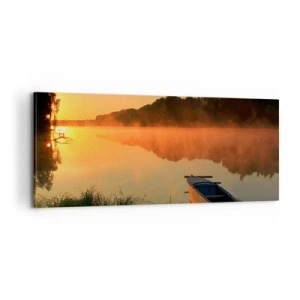 Bild auf Leinwand - Leinwandbild - Sonnenaufgang über dem Wasser wie ein Spiegel - 100x40 cm