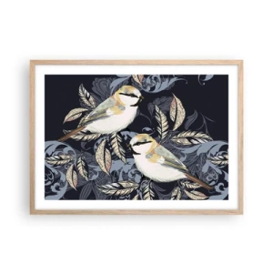 Poster in einem Rahmen aus heller Eiche - Gelb-blauer Triller - 70x50 cm