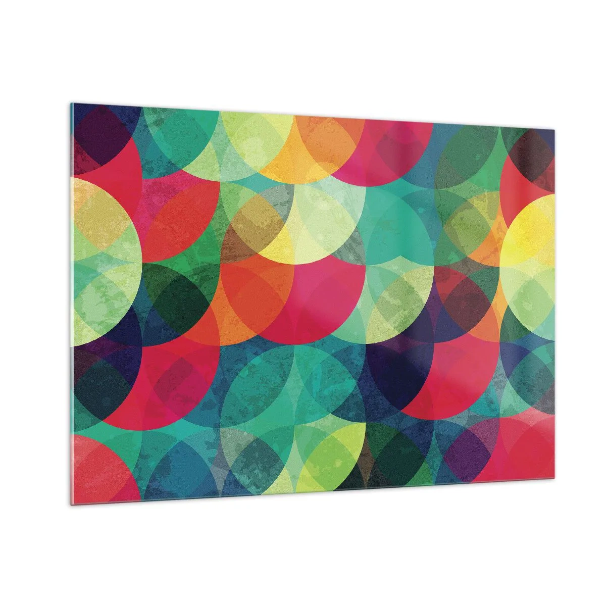 Glasbild - Bild auf glas - Bunte, überlappende Halbkreise in einer intensiven Farbpalette - 100x70cm - Aufstieg zum Regenbogen - Moderne Wanddekoration für Wohnzimmer und Schlafzimmer ARTTOR