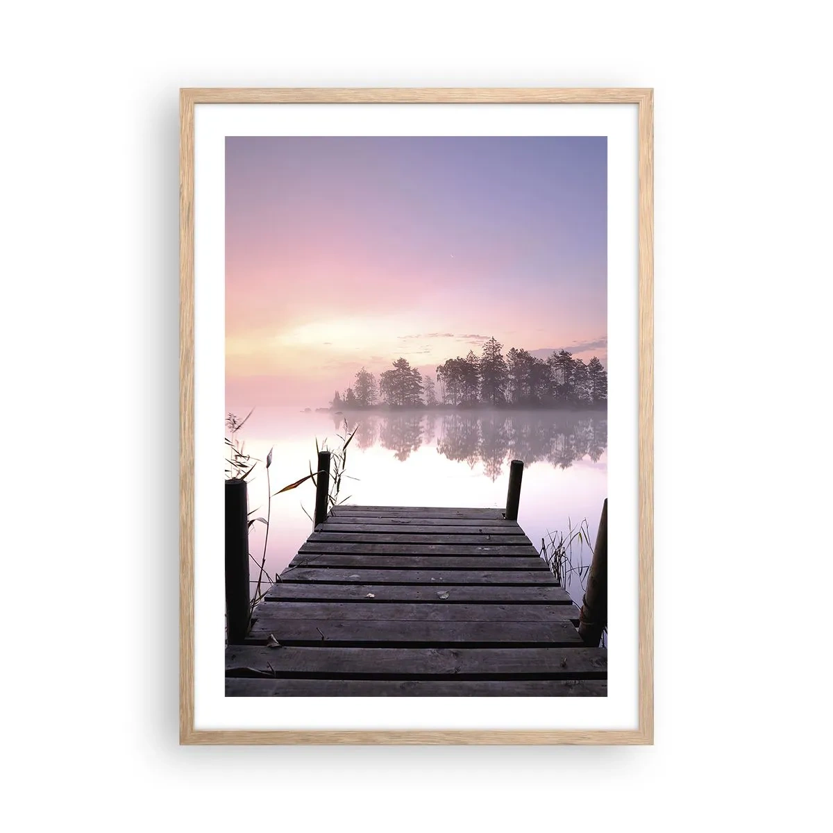 Poster in einem Rahmen aus heller Eiche - Aus dem lila Nebel ... - 50x70 cm