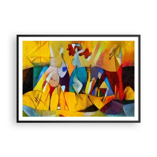 Poster in einem schwarzem Rahmen - Eine farbenfrohe Abstraktion, die Figuren in geometrischer Form darstellt - 100x70cm - Sonne - Leben - Freude - Moderne Wanddekoration für Wohnzimmer und Schlafzimmer ARTTOR