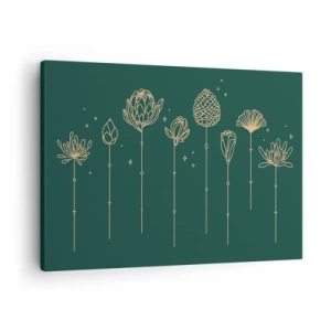 Bild auf Leinwand - Leinwandbild - Goldene Zeichnungen von Kräutern auf dunkelgrünem Hintergrund - 70x50cm - Familie ZIÓŁkowski - Moderne Wanddekoration für Wohnzimmer und Schlafzimmer ARTTOR