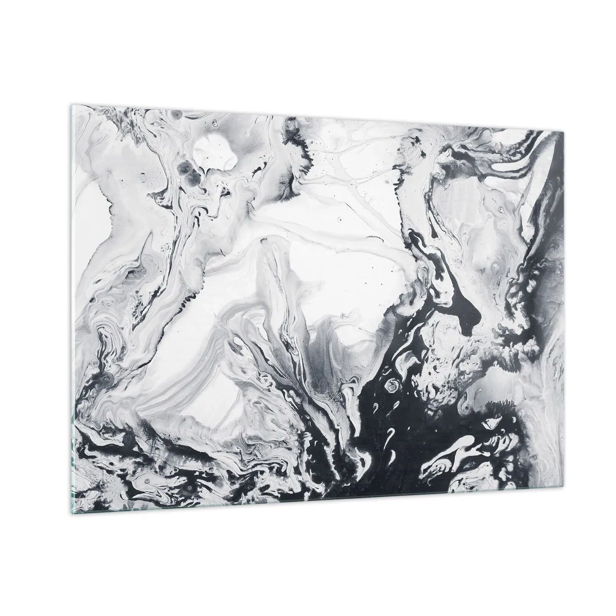 Glasbild - Bild auf glas - Monochromatische abstrakte Wellen in Schwarz- und Weißtönen - 100x70cm - Das Innere der Erde - Moderne Wanddekoration für Wohnzimmer und Schlafzimmer ARTTOR