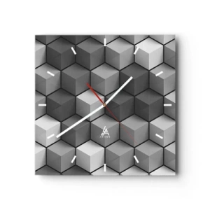 Wanduhr - Glasuhr - Geometrische Komposition aus Würfeln in Grau- und Schwarztönen - 30x30cm - Kubistisches Puzzle - Moderne Wanddekoration für Wohnzimmer und Schlafzimmer ARTTOR