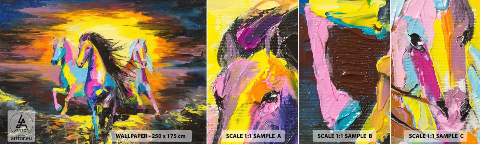 Fototapetenmuster Standard Eco - Eingetaucht in den Regenbogen - Tiere, Pferde, Freiheit - 100x30 cm