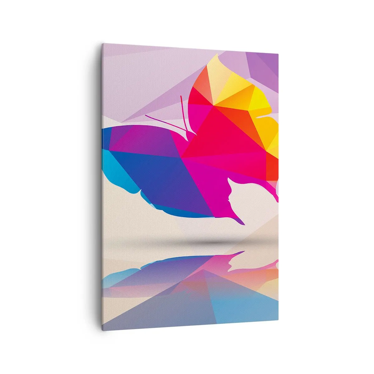 Bild auf Leinwand - Leinwandbild - Geometrische Schmetterlingssilhouette in leuchtenden Farben - 70x100cm - Regenbogenschmetterling - Moderne Wanddekoration für Wohnzimmer und Schlafzimmer ARTTOR