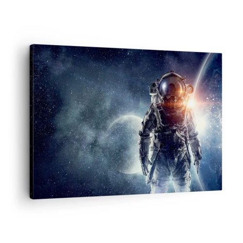 Bild auf Leinwand - Leinwandbild - Astronaut vor dem Hintergrund des Weltraums und des Planeten Erde - 70x50cm - Weltraumabenteuer - Moderne Wanddekoration für Wohnzimmer und Schlafzimmer ARTTOR