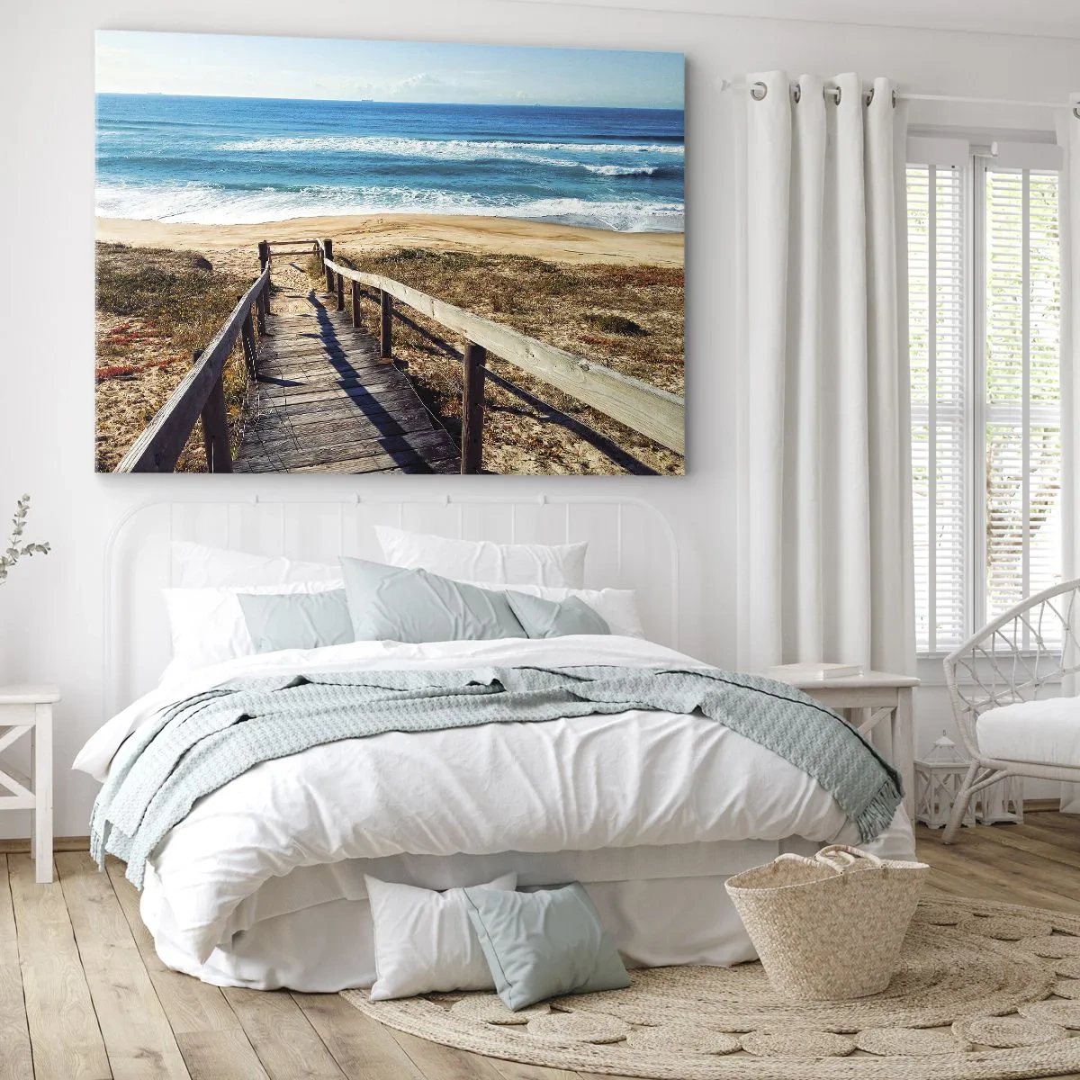 Bild auf Leinwand - Leinwandbild - Holzweg zum Strand - 70x50cm - Lauf! - Moderne Wanddekoration für Wohnzimmer und Schlafzimmer ARTTOR