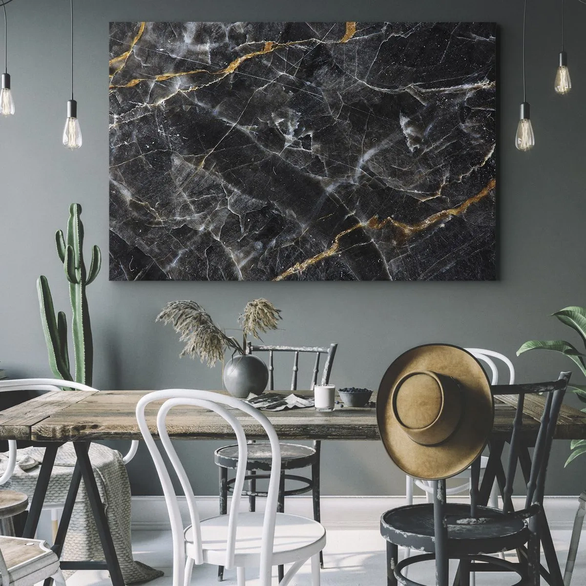 Bild auf Leinwand - Leinwandbild - Schwarz-goldene Details der Marmoroberfläche - 70x50cm - Das Innenleben des Steins - Moderne Wanddekoration für Wohnzimmer und Schlafzimmer ARTTOR